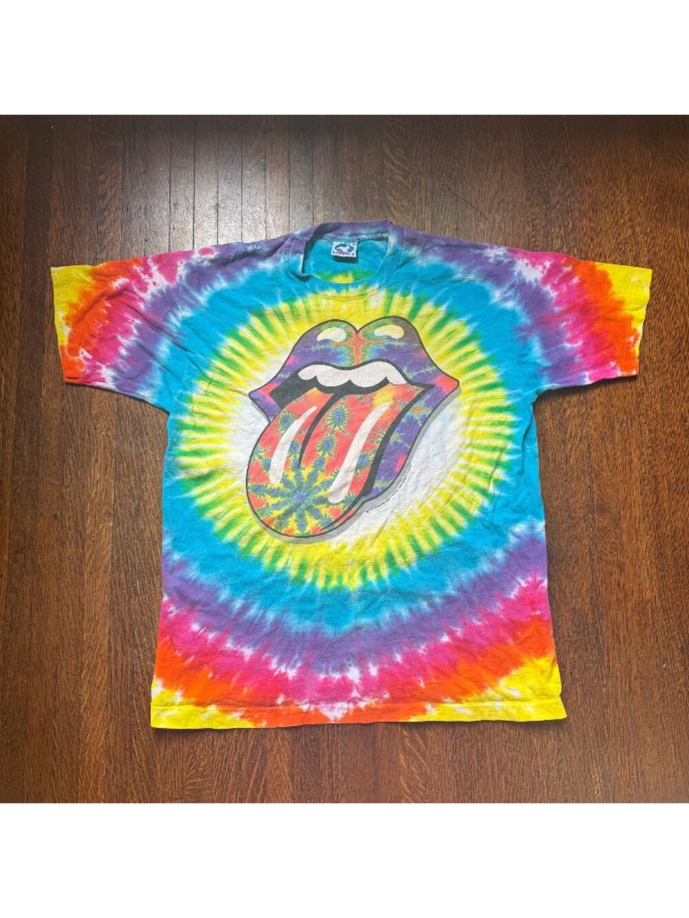Vintage 1990s Rolling Stones Concert T-Shirt, Rainbow Tie Dye, Liquid Blue XL